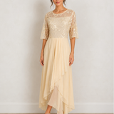 Abito midi in pizzo con gonna in tulle