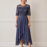 Abito midi in pizzo con gonna in tulle