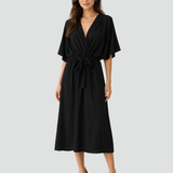 Abito midi elegante con scollo incrociato e cintura