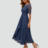 Abito midi in pizzo con gonna in tulle
