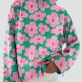 Sweter damski oversize z golfem i kwiatowym wzorem