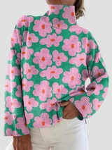 Sweter damski oversize z golfem i kwiatowym wzorem