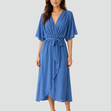 Abito midi elegante con scollo incrociato e cintura