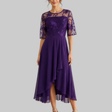 Abito midi in pizzo con gonna in tulle