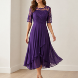 Abito midi in pizzo con gonna in tulle