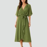 Abito midi elegante con scollo incrociato e cintura