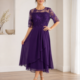 Abito midi in pizzo con gonna in tulle