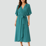 Abito midi elegante con scollo incrociato e cintura