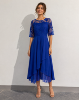 Abito midi in pizzo con gonna in tulle