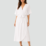 Abito midi elegante con scollo incrociato e cintura