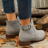 Botki damskie na grubym obcasie z paskiem i klamrą