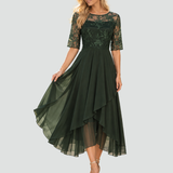Abito midi in pizzo con gonna in tulle